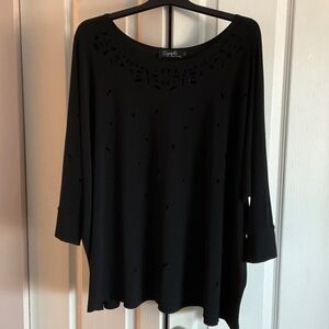 Sympli Classic Black dropped shoulder 3/4 length Sleeve cutoutsTop